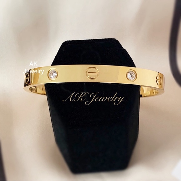 💎18k LUXURY GOLD (Diamond Zircon) Screw  BRACELET Cuff Bangle - Picture 2 of 5
